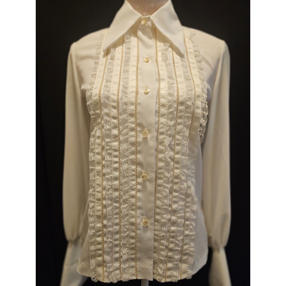 60s Vintage Lady Arrow, Lace & silk Ruffle and gold Detail, Long Cuffs Sz 10,